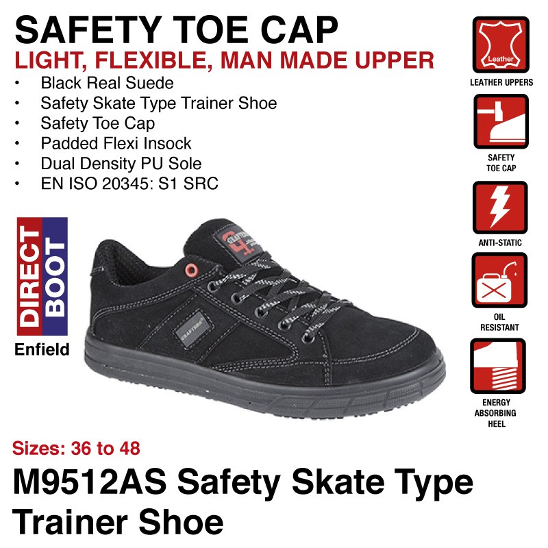 Grafters M9512AS S1 SRC Black Suede Steel Toe Cap Skater Safety Trainers PPE 